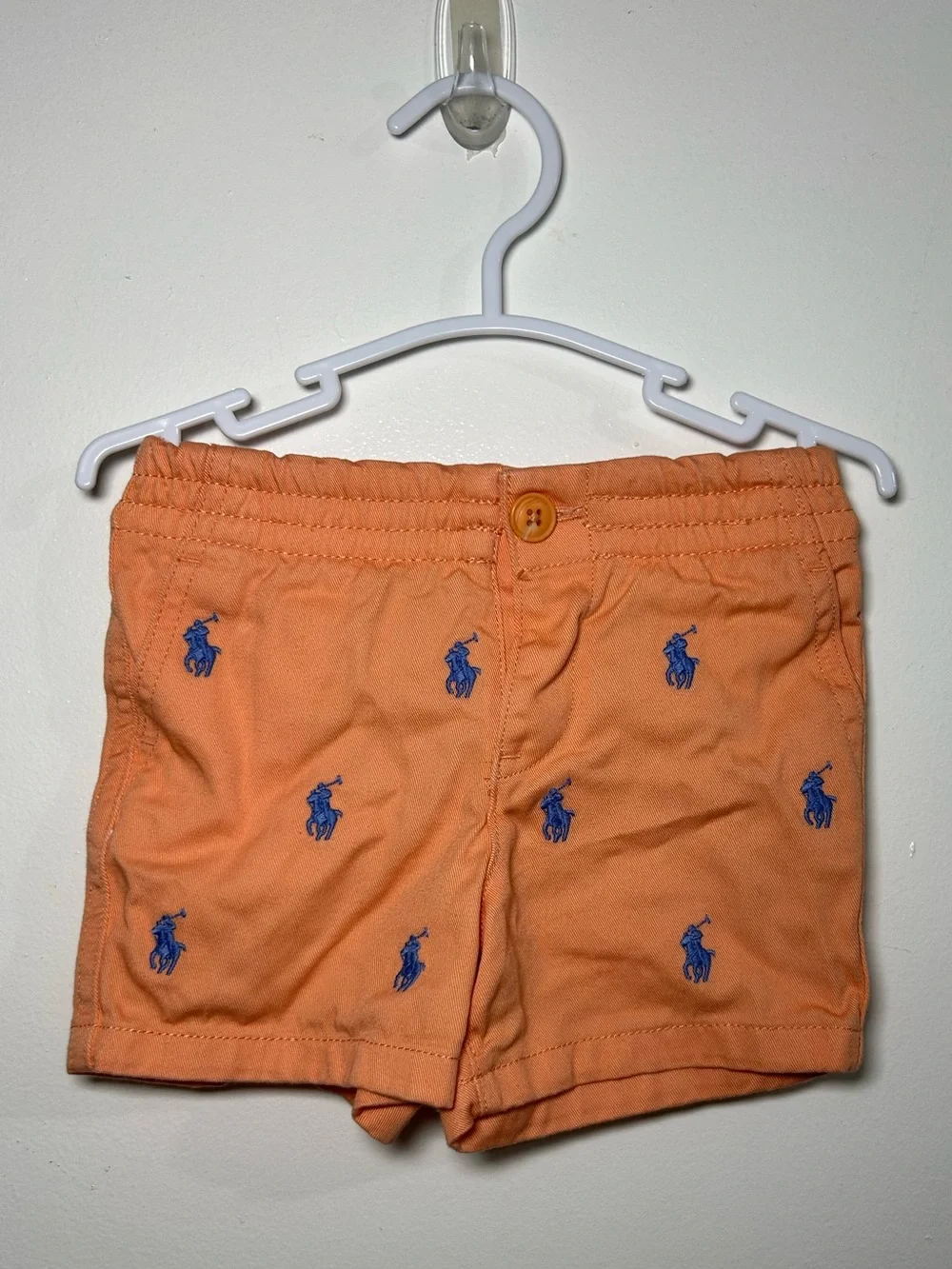 Ralph Lauren Orange Toddler Polo Embroidered Shorts with Blue Logos